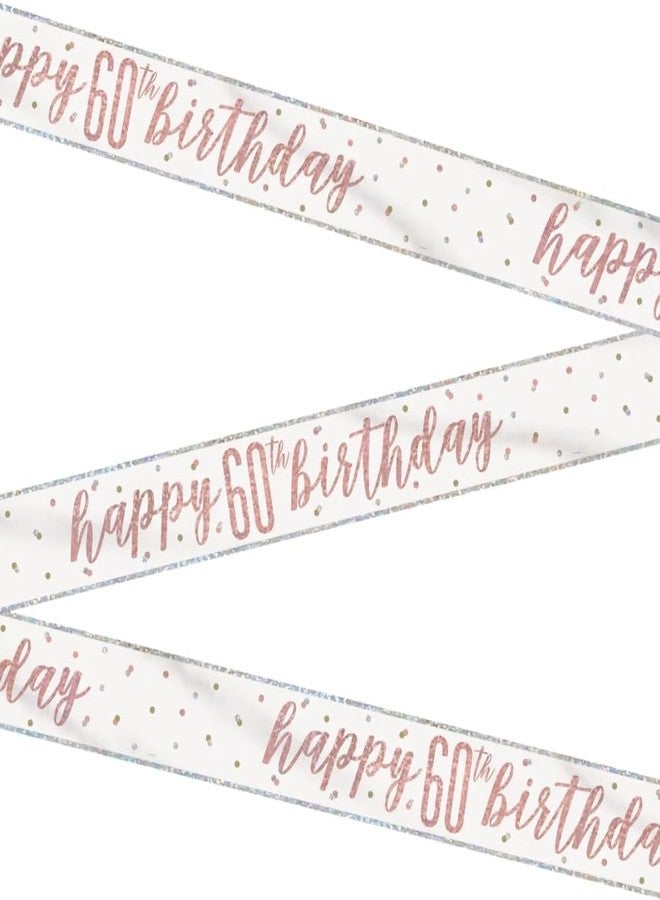 Unique Party Happy 60th Birthday' Rose Gold Glitz Foil Banner, 9 ft. (1 Count) - Ideal for Celebrations, Photo Booth Backdrop & Wall Decoration - Image 1
